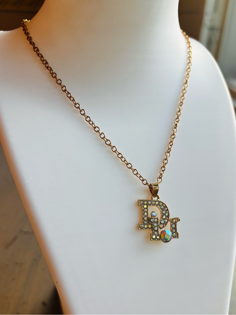 Gold-Tone Crystal Initial 'D' Pendant Necklace